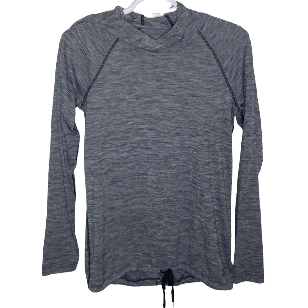 Under Armour grey space dye hooded long sleeve top with drawstring hem size XS